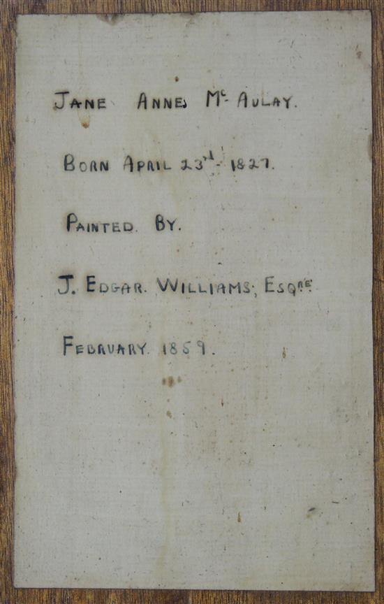 J. Edgar Williams (fl.1846-1883) Portraits of Emma Sowerby, b.1838, oval, and companion, Jane Anne McAuley, b.1827, 28.5 x 23.5in.